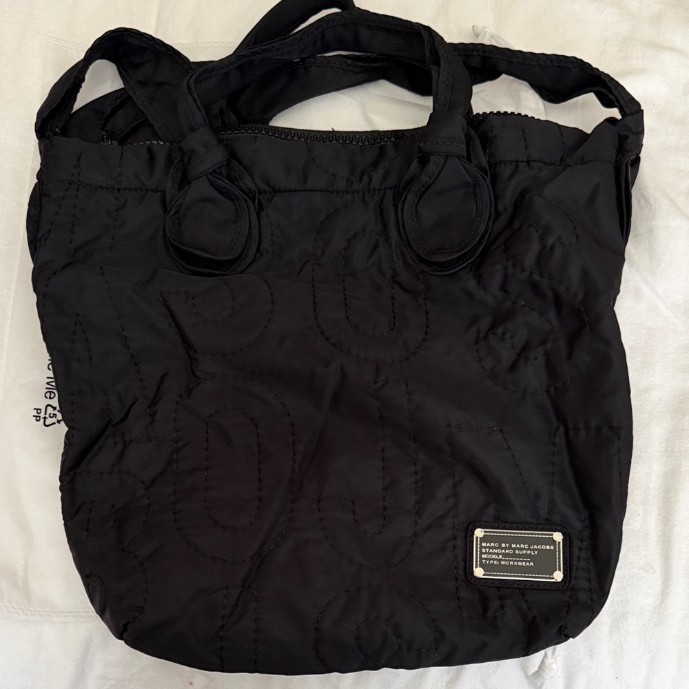 Marc by Marc Jacobs Black Quilted Nylon Tote with Logo Plaque